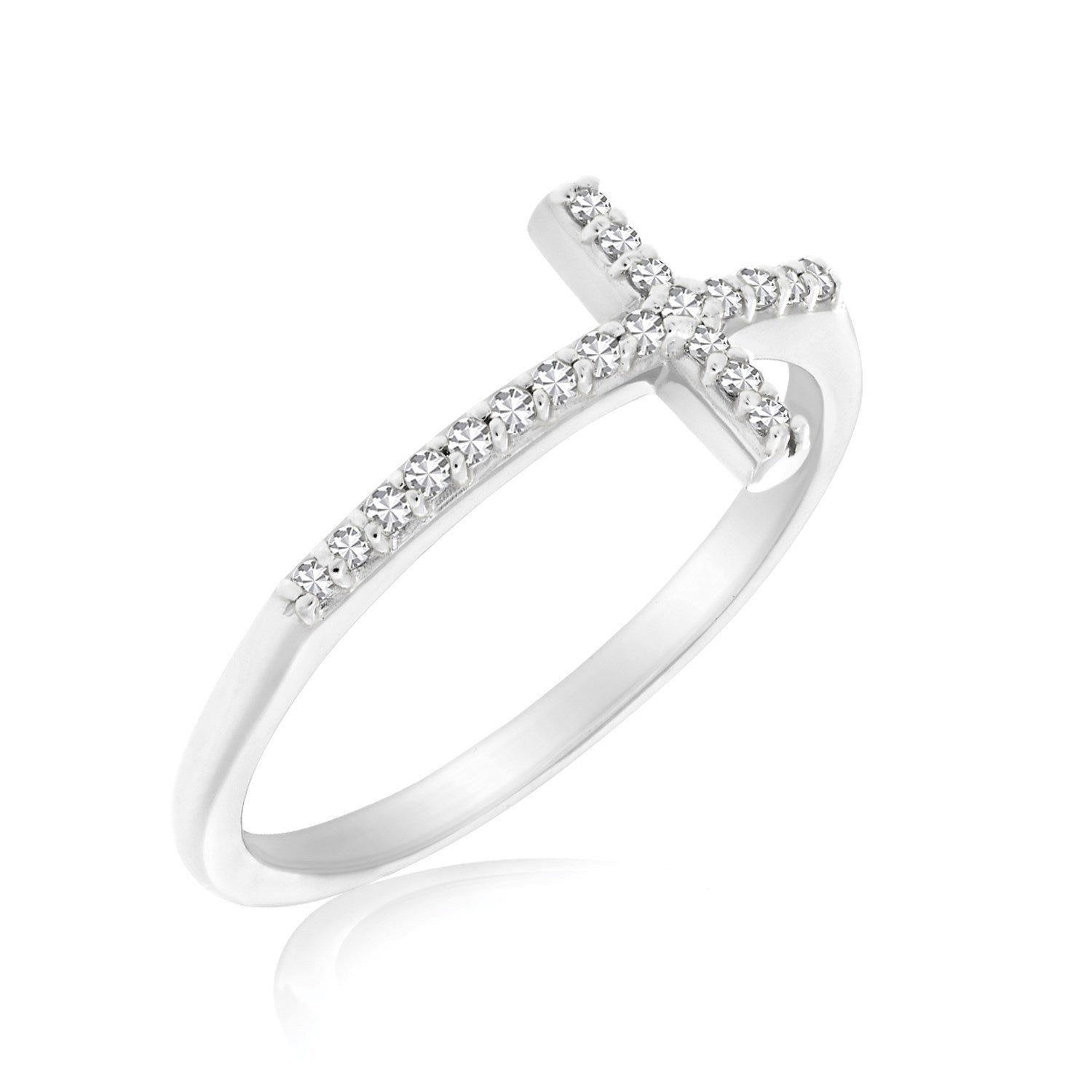 14k White Gold Cross Motif Ring with Diamond Accents (.11cttw) in a sleek high-contrast midnight luxury editorial style